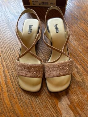 Tan Suede Studded Slingback Sandals